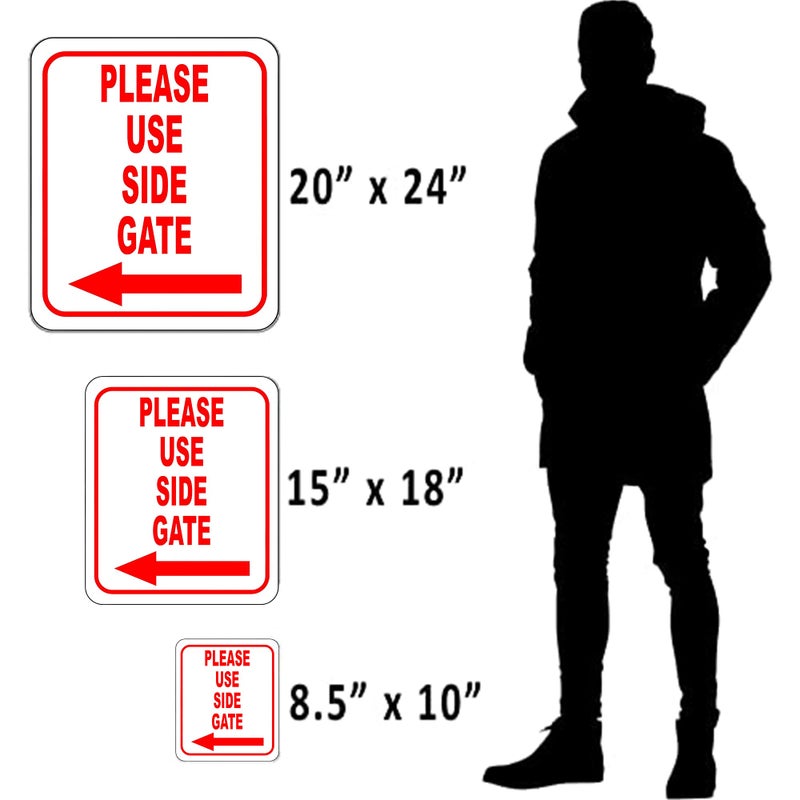 Work House Signs Please Use Side Gate Left Arrow Aluminum Composite Sign - Signs for Outdoor Gate, Street Signs for Construction Site, Indoor Outdoor Signs for Home, Office - 8.5" x 10" - Image 2